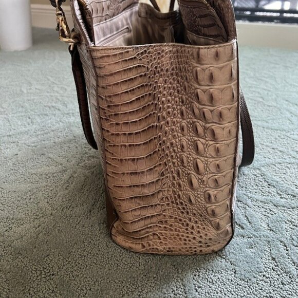 Brahmin Croc-Embossed Tote in Cream and Brown - Picture 9 of 11